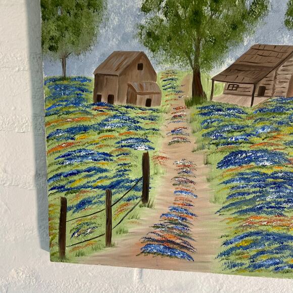Vintage Farmhouse Landscape Painting | Hand-Painted Countryside Scene - Picture 6 of 10